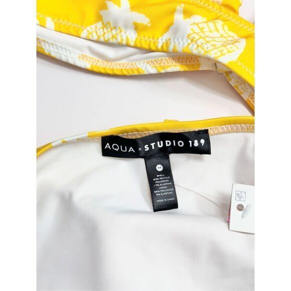 AQUA x Studio 189 Pineapple Bikini Swimwear Medium Yellow White Top and Bottom - Picture 6 of 8